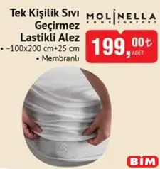 MOLİNELLA TEK KİŞİLİK SIVI GEÇİRMEZ LASTİKLİ ALEZ 100X200 CM